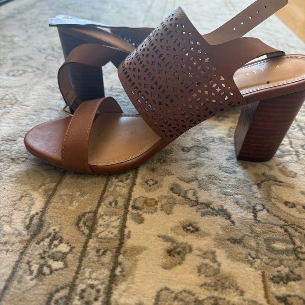 Katie and Kelly Laser Cut Brown Block Heel Sandals